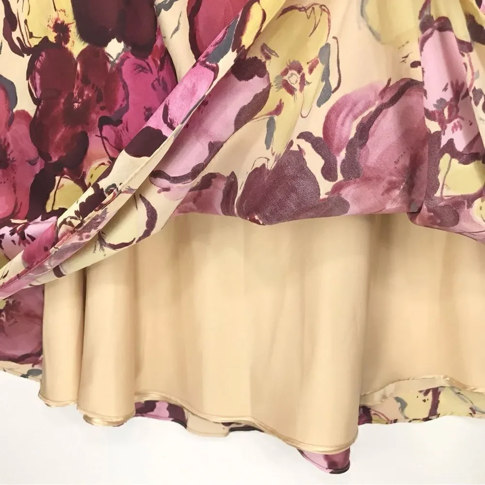 Pendleton Burgundy Cream Pink Floral 100% Silk Skirt